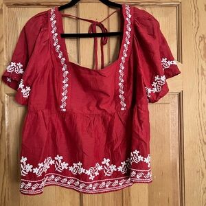 Old Navy Red Top with White Embroidery